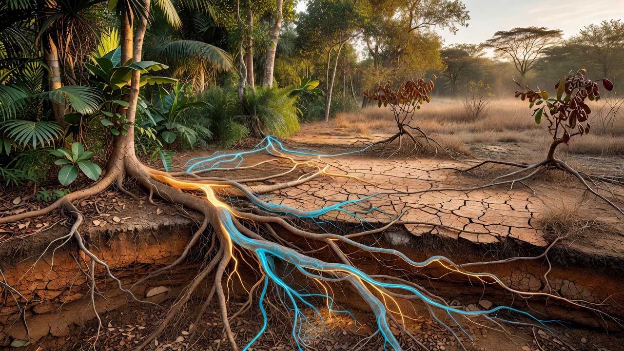 Exploring Nutrient Transfer Pathways Through Root Networks in Tropical Woodland Fringes During Dry Season Transitions